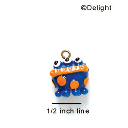 N1056+ - Blue Monster with Orange Dots - 3-D Hand Painted Resin Charm