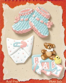 S1005-6 - Baby Bootie - Flat Backed Resin Scrapbook Embellishment Set (6 cards per package)