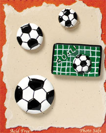 S1006-6 - Soccer - Flat Backed Resin Scrapbook Embellishment Set (6 cards per package)