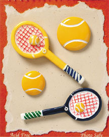 S1008-6 - Tennis - Flat Backed Resin Scrapbook Embellishment Set (6 cards per package)