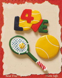 S1010-6 - Tennis Love - Flat Backed Resin Scrapbook Embellishment Set (6 cards per package)