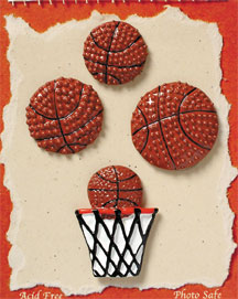 S1012-6 - Basketball - Flat Backed Resin Scrapbook Embellishment Set (6 cards per package)