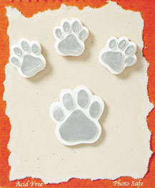 S1021-6 - Silver Paws - Flat Backed Resin Scrapbook Embellishment Set (6 cards per package)