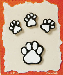 S1022-6 - White Paws - Flat Backed Resin Scrapbook Embellishment Set (6 cards per package)