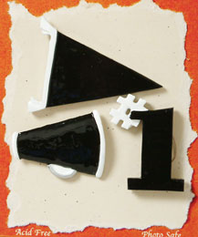 S1024-6 - Black Team Spirit - Flat Backed Resin Scrapbook Embellishment Set (6 cards per package)