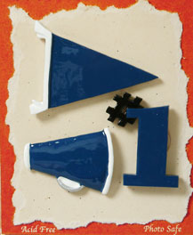 S1025-6 - Blue Team Spirit - Flat Backed Resin Scrapbook Embellishment Set (6 cards per package)
