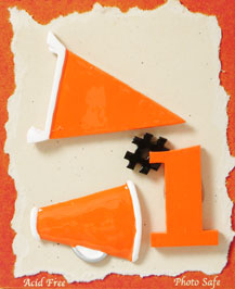 S1029-6 - Orange Team Spirit - Flat Backed Resin Scrapbook Embellishment Set (6 cards per package)