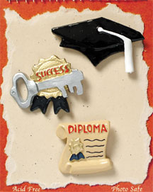 S1043-6 - School Graduation - Flat Backed Resin Scrapbook Embellishment Set (6 cards per package)