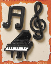 S1047-6 - Piano - Flat Backed Resin Scrapbook Embellishment Set (6 cards per package)