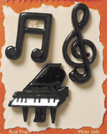 S1047 - Piano - Flat Backed Resin Scrapbook Embellishment Set