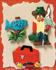 S1057-6 - Bass Fishing - Flat Backed Resin Scrapbook Embellishment Set (6 cards per package)