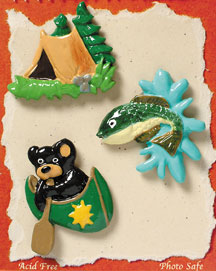 S1058-6 - Camping - Flat Backed Resin Scrapbook Embellishment Set (6 cards per package)