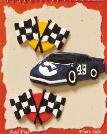 S1067-6 - Race Cars - Flat Backed Resin Scrapbook Embellishment Set (6 cards per package)