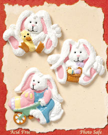 S1079-6 - Adorable Easter Bunnies - Flat Backed Resin Scrapbook Embellishment Set (6 cards per package)