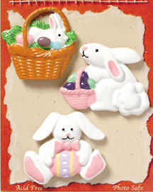 S1080-6 - Bunny With Basket - Easter - Flat Backed Resin Scrapbook Embellishment Set (6 cards per package)
