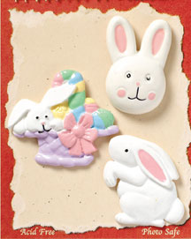 S1081-6 - Easter Bunnies - Flat Backed Resin Scrapbook Embellishment Set (6 cards per package)