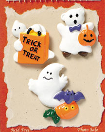 S1103 - Trick Or Treat Ghost - Halloween - Flat Backed Resin Scrapbook Embellishment Set