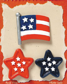 S1107-6 - Patriotic Star - Flat Backed Resin Scrapbook Embellishment Set (6 cards per package)