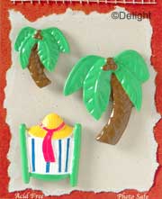 S1119-6 - Palm Trees & Beach Chair - Flat Backed Resin Scrapbook Embellishment Set (6 cards per package)