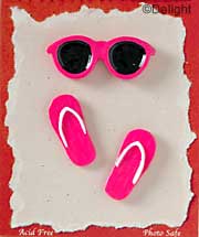 S1120-6 - Hot Pink Sunglasses & Flip Flops - Flat Backed Resin Scrapbook Embellishment Set (6 cards per package)