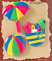 S1121-6 - Beach Ball Set - Flat Backed Resin Scrapbook Embellishment Set (6 cards per package)