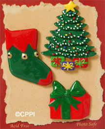 S1123-6 - Christmas Tree - Flat Backed Resin Scrapbook Embellishment Set (6 cards per package)