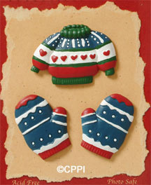 S1125 - Sweater & Mittens - Matte - Flat Backed Resin Scrapbook Embellishment Set