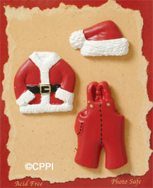 S1128-6 - Santa Clothes - Matte - Flat Backed Resin Scrapbook Embellishment Set (6 cards per package)