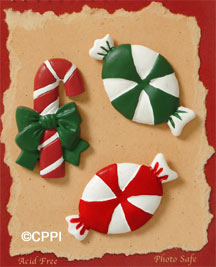S1131-6 - Christmas Candy - Matte - Flat Backed Resin Scrapbook Embellishment Set (6 cards per package)