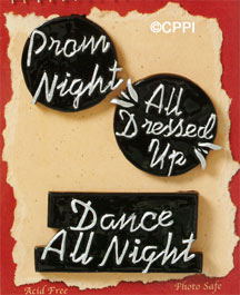 S1138-6 - Prom Night Words - Flat Backed Resin Scrapbook Embellishment Set (6 cards per package)
