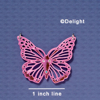 A1004 tlf - Large Cut Out Butterfly with Crystals - Mirror Pink - Acrylic Pendant