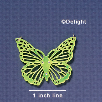 A1006 tlf - Large Cut Out Butterfly with Crystals - Mirror Lime Green - Acrylic Pendant