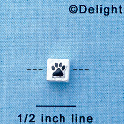 B1081 tlf - 6mm Cube with Black Enamel Paw - Silver Plated Beads