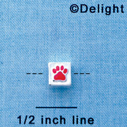 B1082 tlf - 6mm Cube with Red Enamel Paw - Silver Plated Beads
