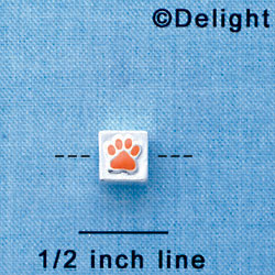 B1083 tlf - 6mm Cube with Orange Enamel Paw - Silver Plated Beads