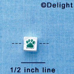 B1085 tlf - 6mm Cube with Green Enamel Paw - Silver Plated Beads