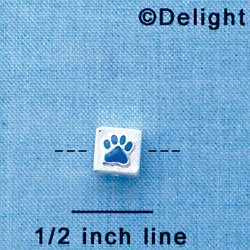 B1086 tlf - 6mm Cube with Royal Blue Enamel Paw - Silver Plated Beads