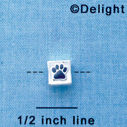 B1087 tlf - 6mm Cube with Blue Enamel Paw - Silver Plated Beads