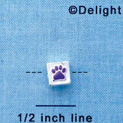 B1088 tlf - 6mm Cube with Purple Enamel Paw - Silver Plated Beads