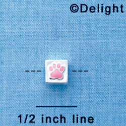 B1091 tlf - 6mm Cube with Pink Enamel Paw - Silver Plated Beads