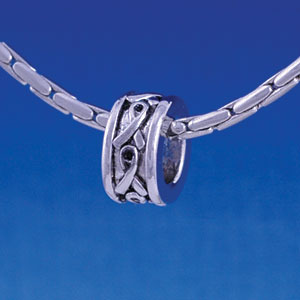 B1093 tlf - Silver Awareness Ribbon Spacer - Im. Rhodium Large Hole Beads