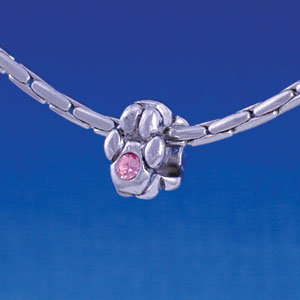 B1099 tlf - Mini Silver Paw with Pink Swarovski Crystal - Im. Rhodium Large Hole Beads