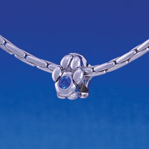 B1102 tlf - Mini Silver Paw with Blue Swarovski Crystal - Im. Rhodium Large Hole Beads
