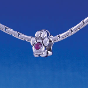 B1103 tlf - Mini Silver Paw with Purple Swarovski Crystal - Im. Rhodium Large Hole Beads