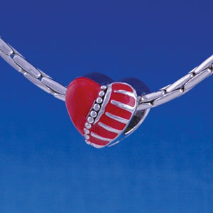 B1105 tlf - Red Enamel Heart - Im. Rhodium Large Hole Beads