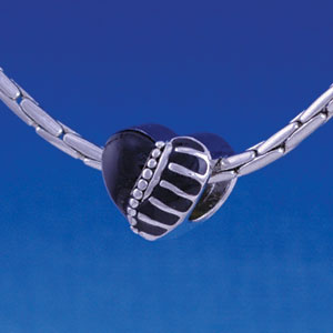 B1106 tlf - Black Enamel Heart - Im. Rhodium Large Hole Beads