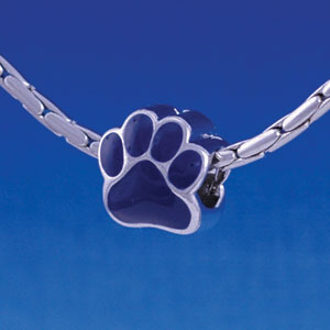 B1108 tlf - Large Navy Blue Paw - 2 Sided - Im. Rhodium Large Hole Beads