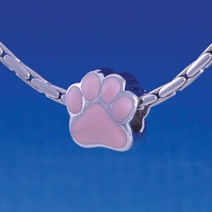 B1109 tlf - Large Pink Paw - 2 Sided - Im. Rhodium Large Hole Beads