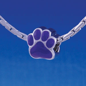 B1110 tlf - Large Purple Paw - 2 Sided - Im. Rhodium Large Hole Beads