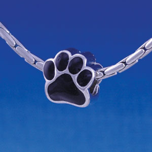 B1111 tlf - Large Black Paw - 2 Sided - Im. Rhodium Large Hole Beads